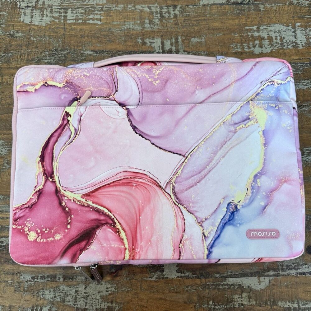 Mosiso Large 16” Laptop & Tablet Storage Sleeve In Pink Purple Marble Print New - Picture 4 of 8